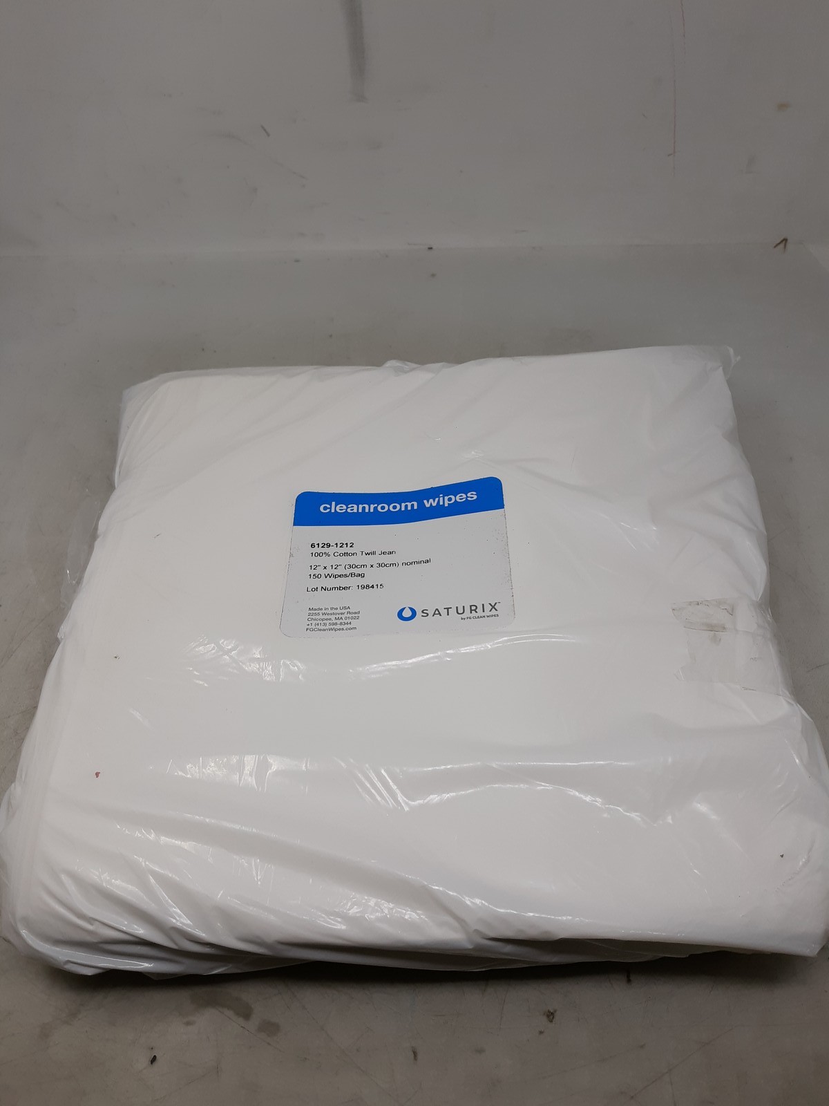 Saturix 6129-1212 Cleanroom Wipes – 12" x 12" (150 Pack) – Lint-Free, Industrial