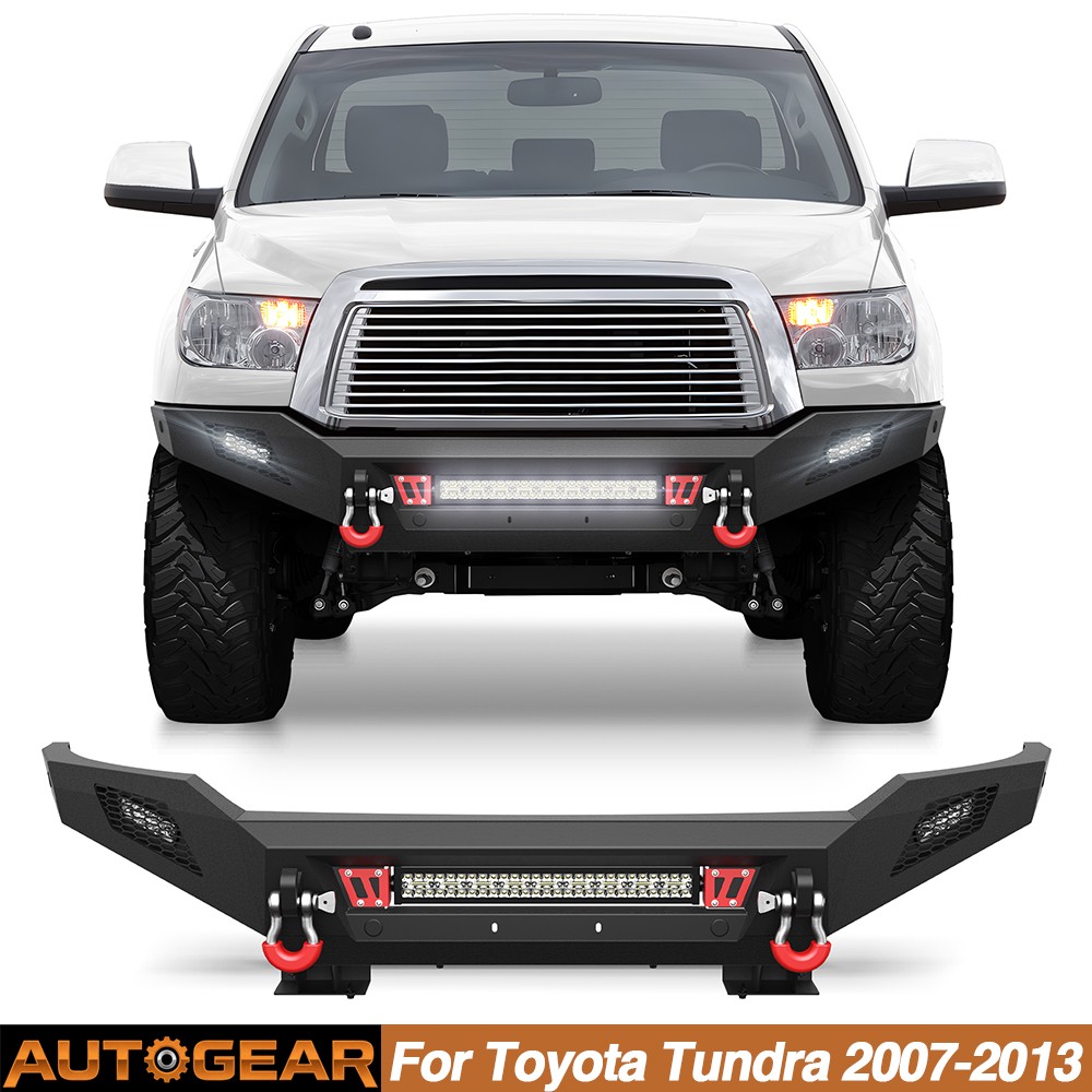 For 2007-2013 Toyota Tundra Steel Black Front Bumper w/LED Lights & Sensor Holes