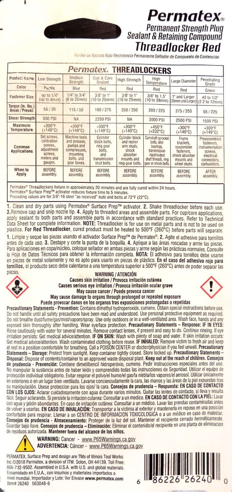 Permatex Red Threadlocker- Permanent Strength- 36ml Bottle (26240)