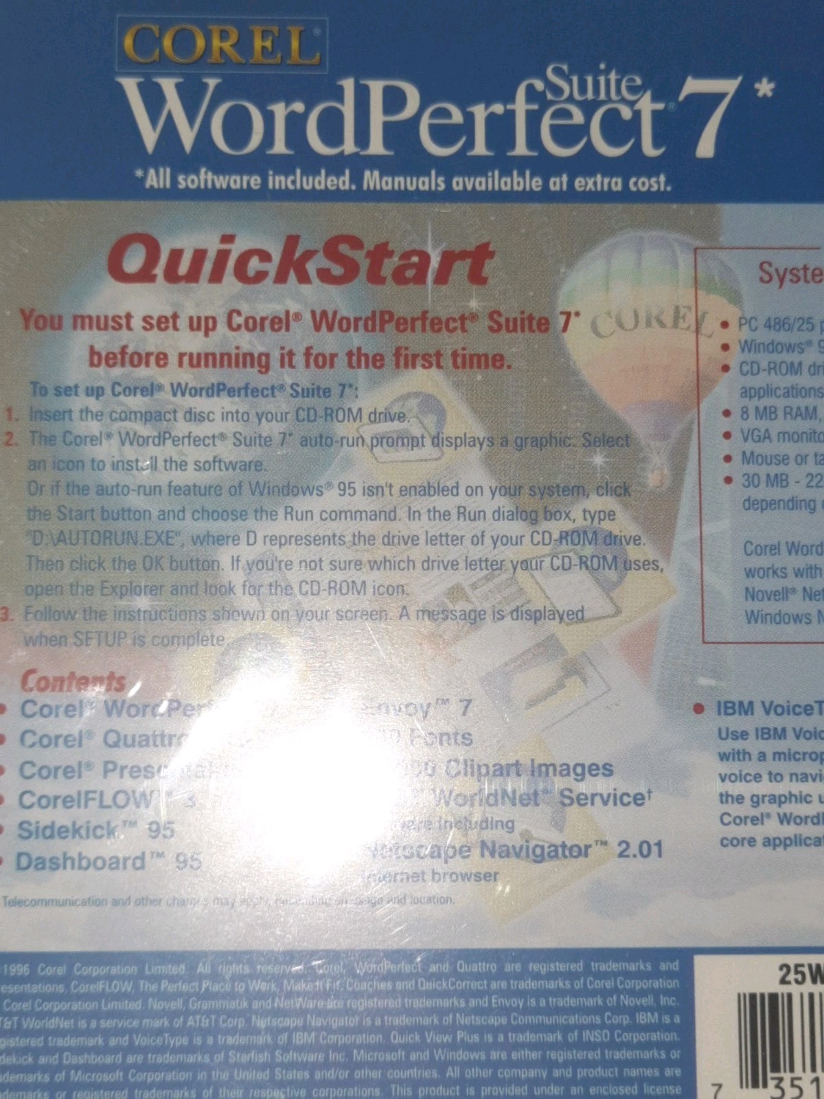 Corel WordPerfect Suite 7 For Windows 2x PC Computer Program Software NEW 1996