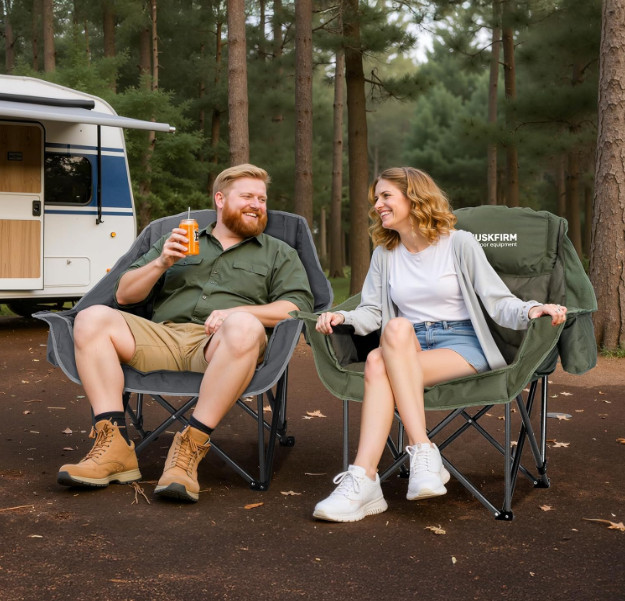 Oversized Camping Chair Padded Heavy Duty Foldable Cooler Bag Cup Holder 450lb