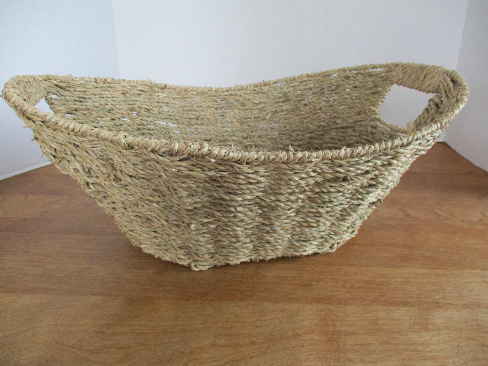Woven Plastic Basket with Handles 16" x 12" x 6"