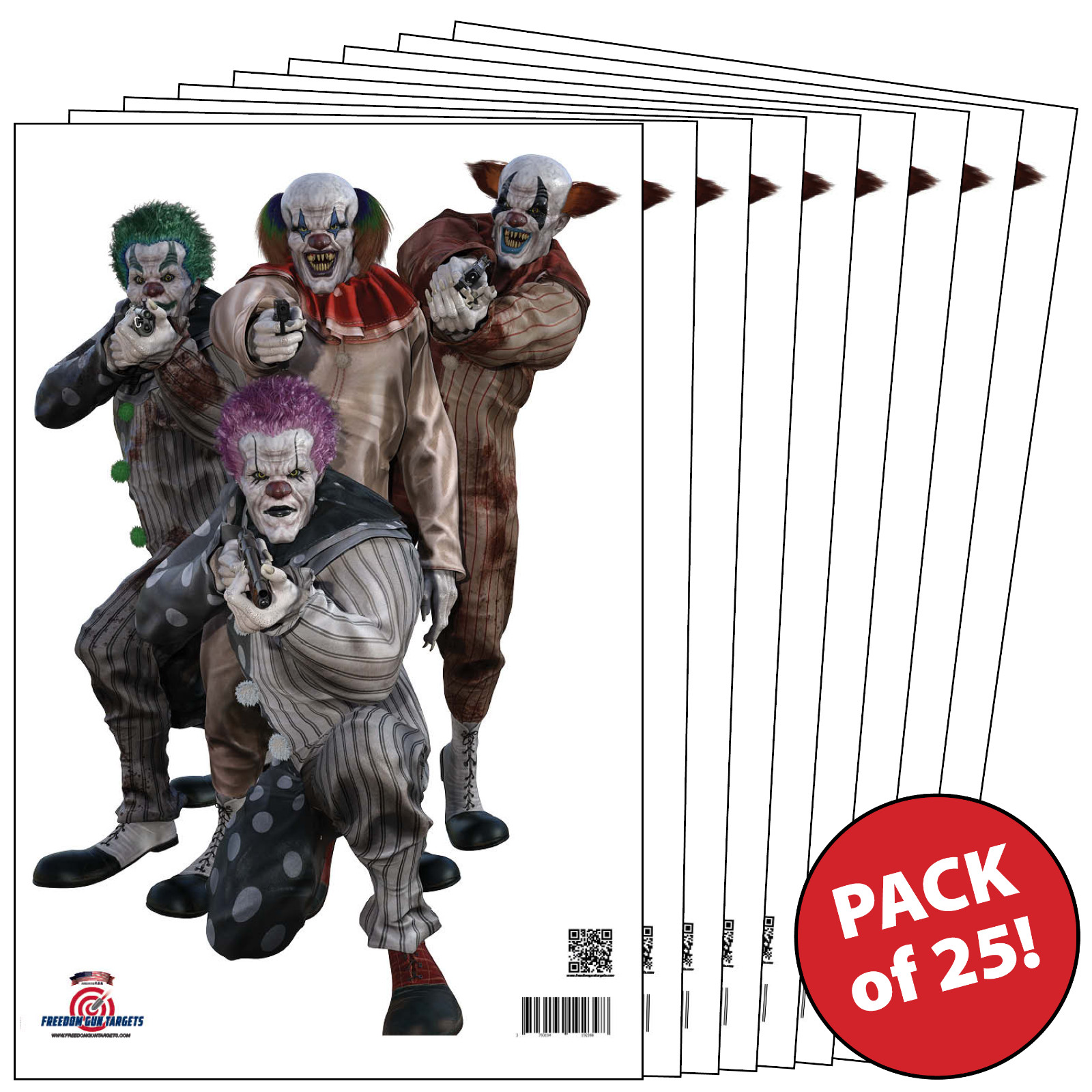 25 Paper Shooting Targets for Gun Range Pistol Rifle 3D Armed Clowns 12x18