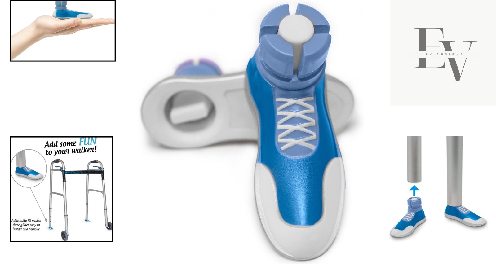 Fun Blue Sneaker Walker Glides - 1" Adjustable Tubes, Easy Installation