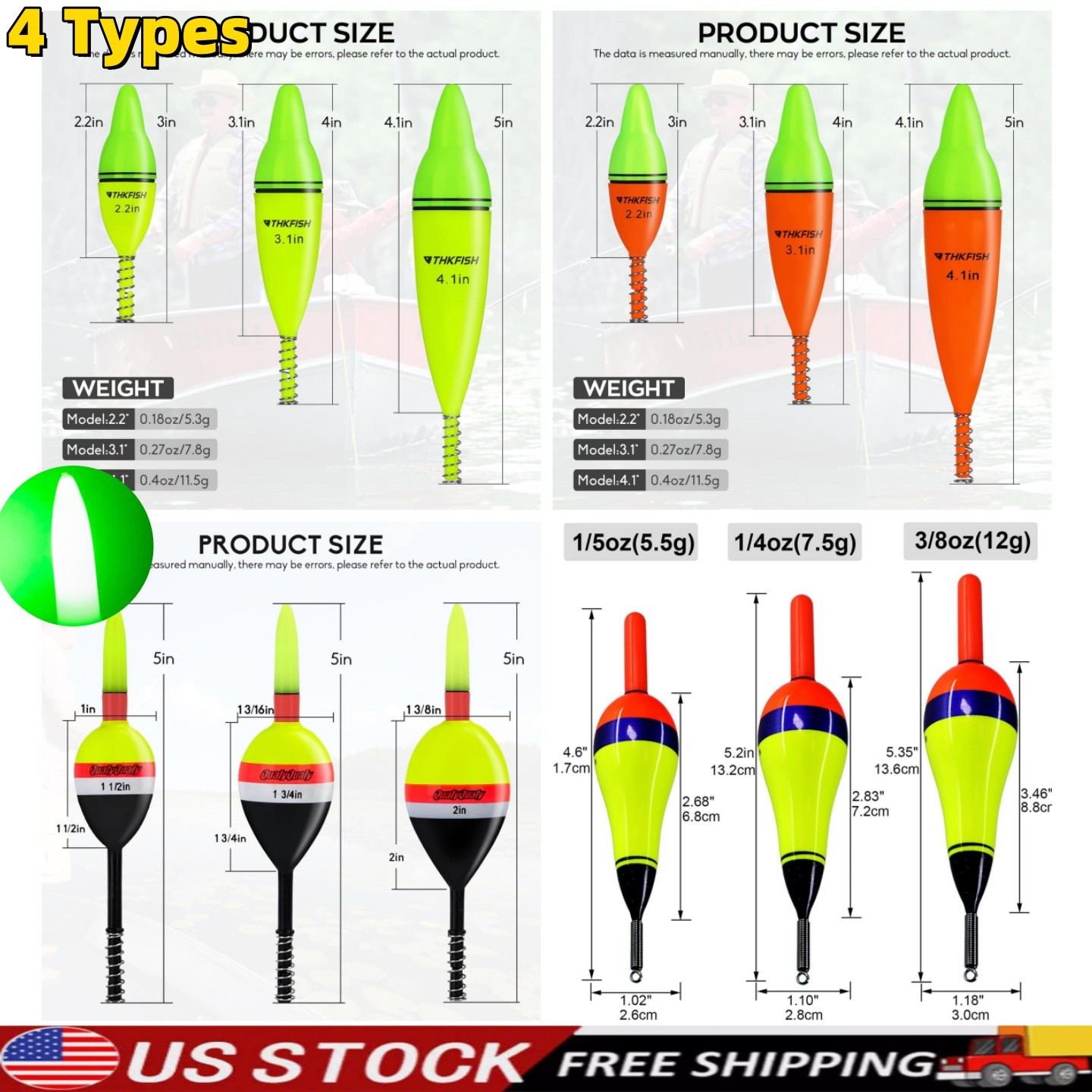 THKFISH 3Pcs Fishing Bobbers Fishing Floats Led Fishing Floats Lighted Bobbers