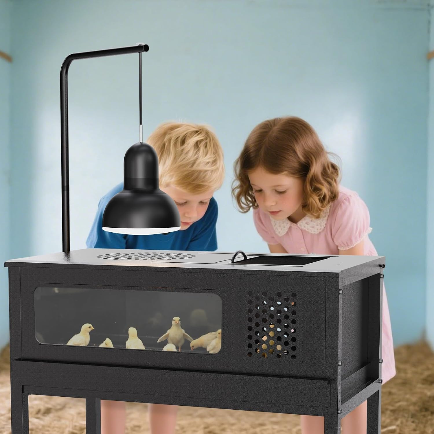 Chicken Brooder Box - Stand-Up Brooder Pen for Chick Brooder with Lamp Stand & R