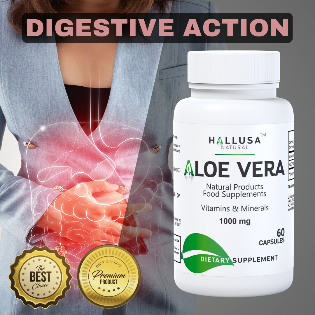 Aloe Vera 1000 mg Capsules – Digestive and Gut Health Support - 60 Count