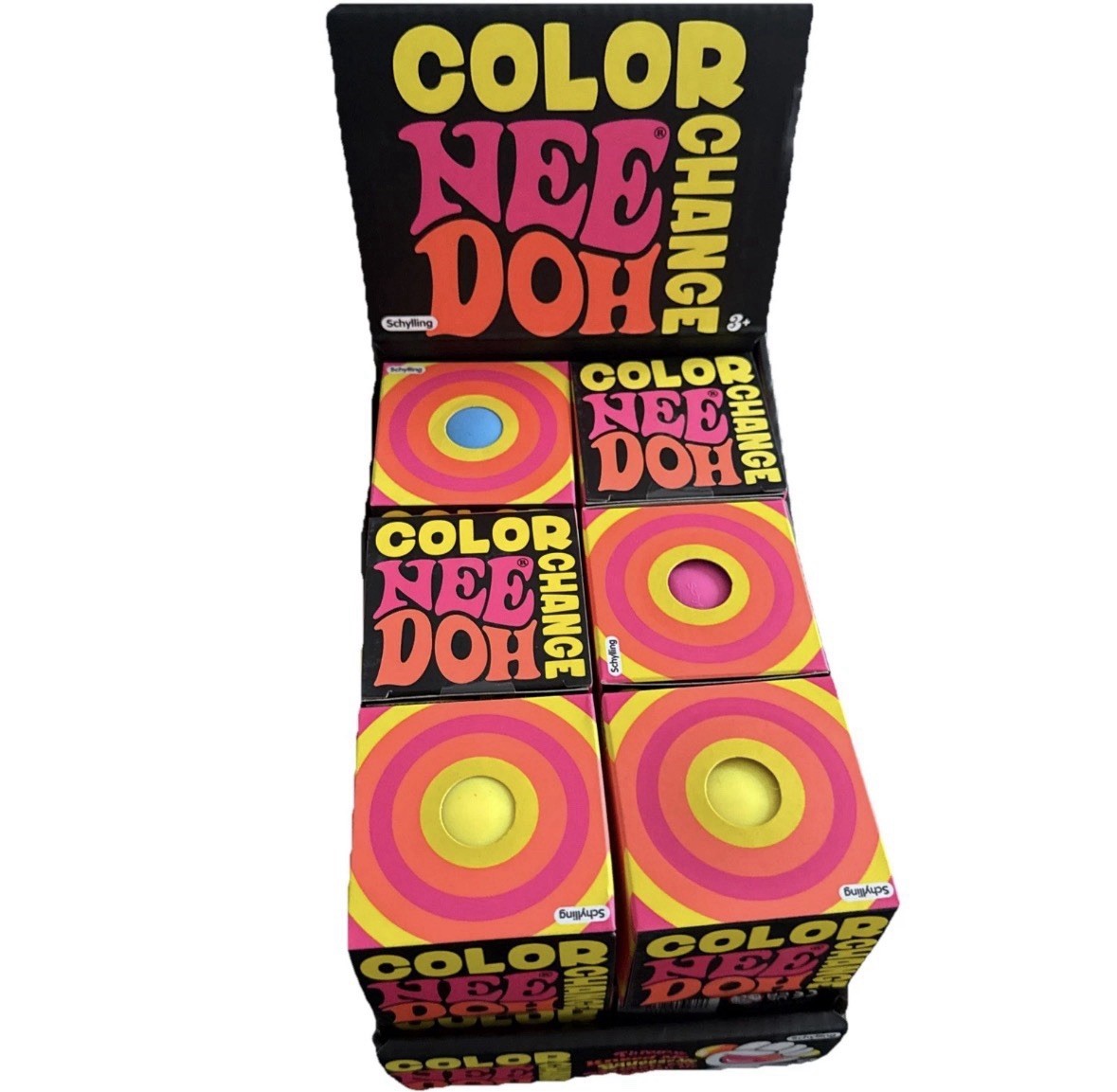 LOT OF 12 Nee Doh Color Change Squeeze Toy Balls Blue Pink Yellow w/Display NEW!