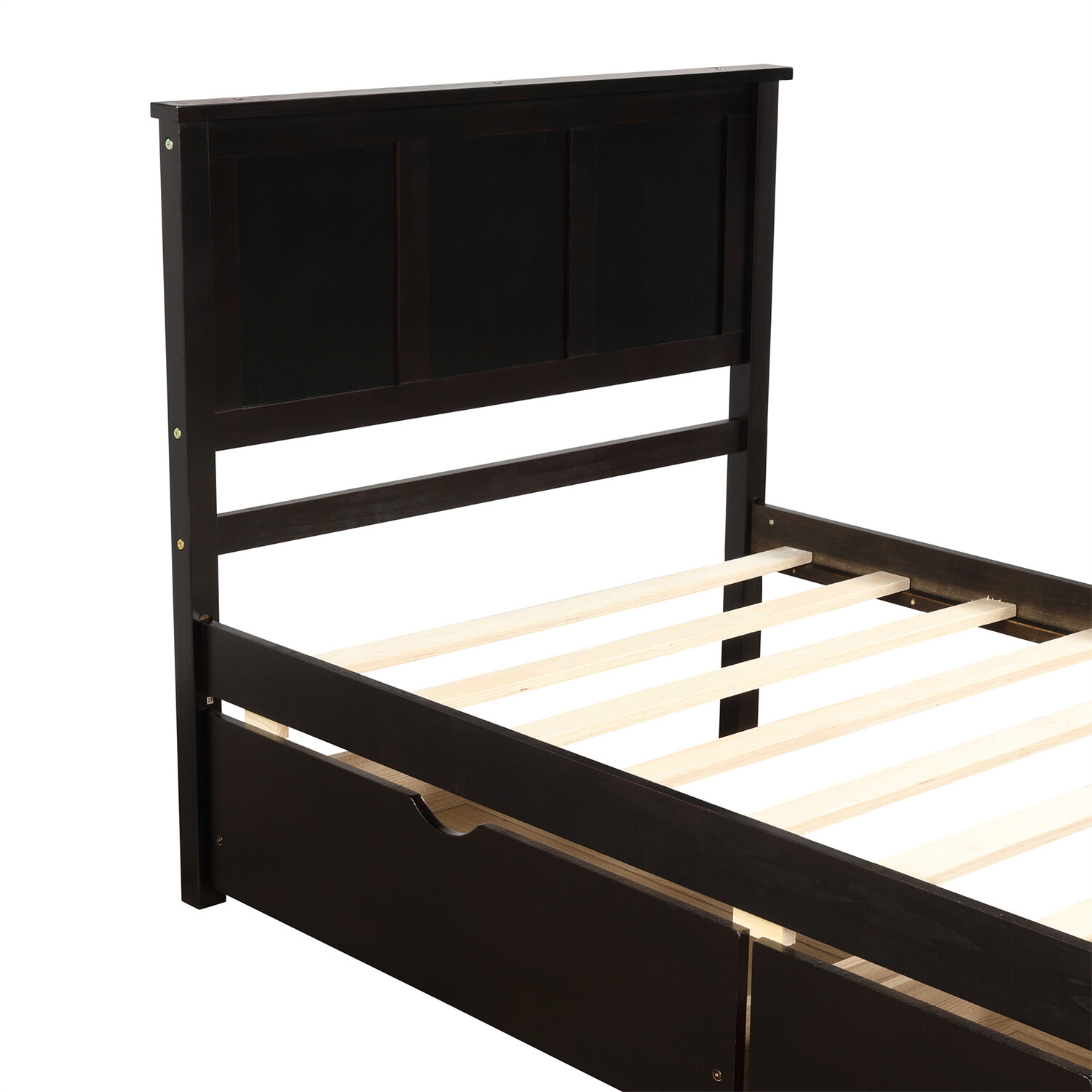 Twin Size Bed Frame Wooden Platform Bed Frame w/ Wood Headboard Gray/Espresso US