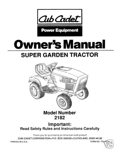 Cub Cadet Owners Manual Model No. 2182