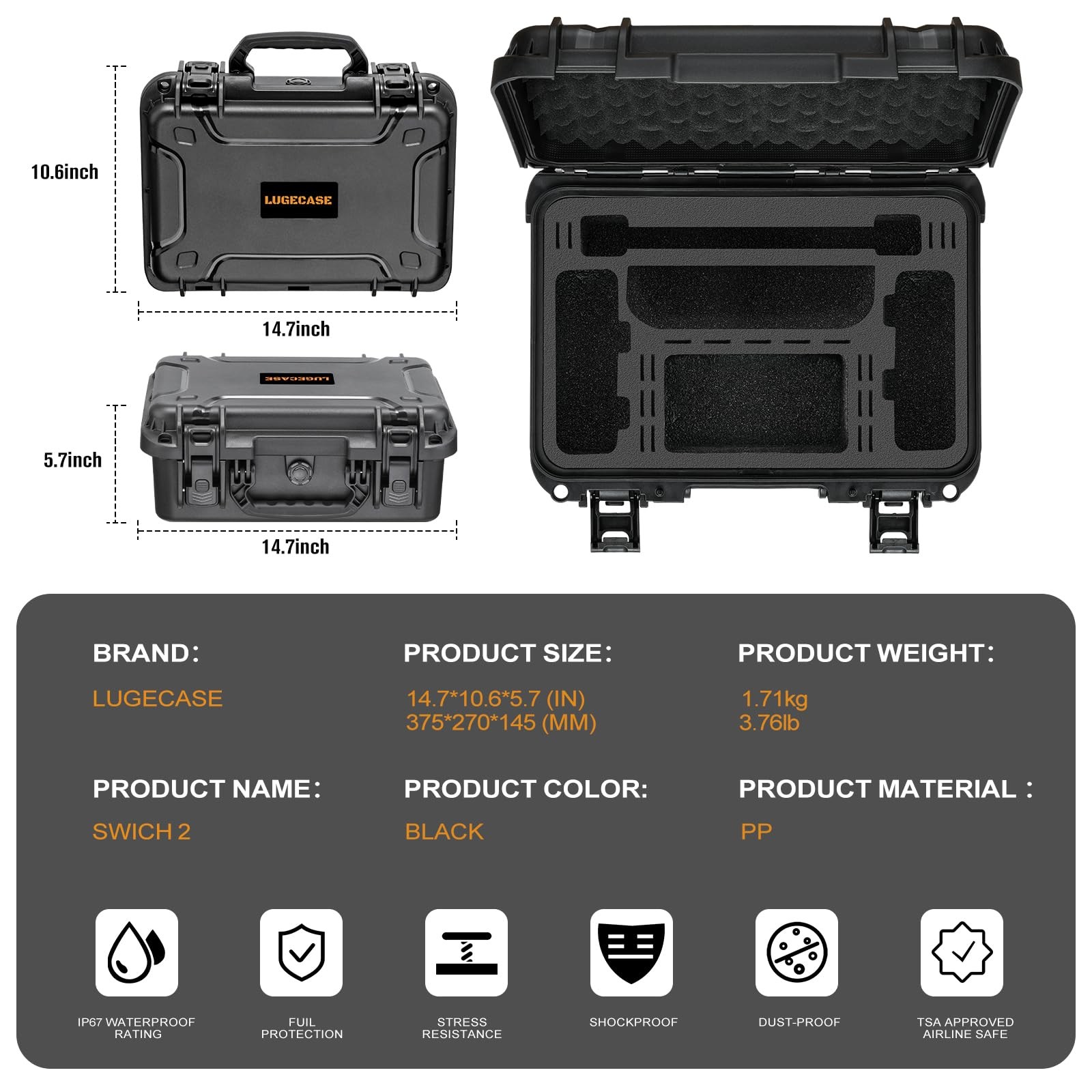 LUGECASE Carrying Case for Nintendo Switch 2: Extra Large Large, Black
