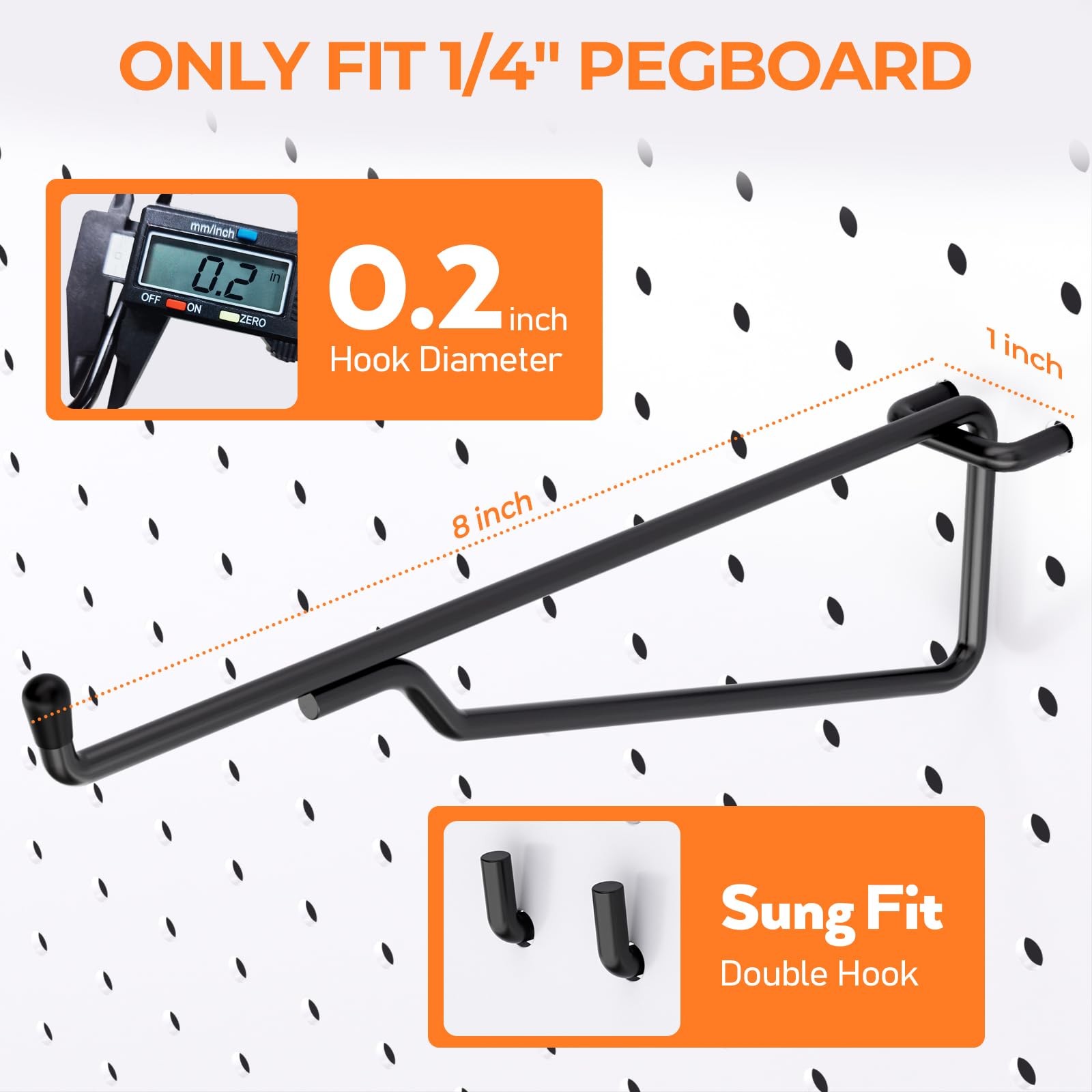 8 Pack 8" Pegboard Shelf Hooks, 1/4" Peg Board Organizer Accessory