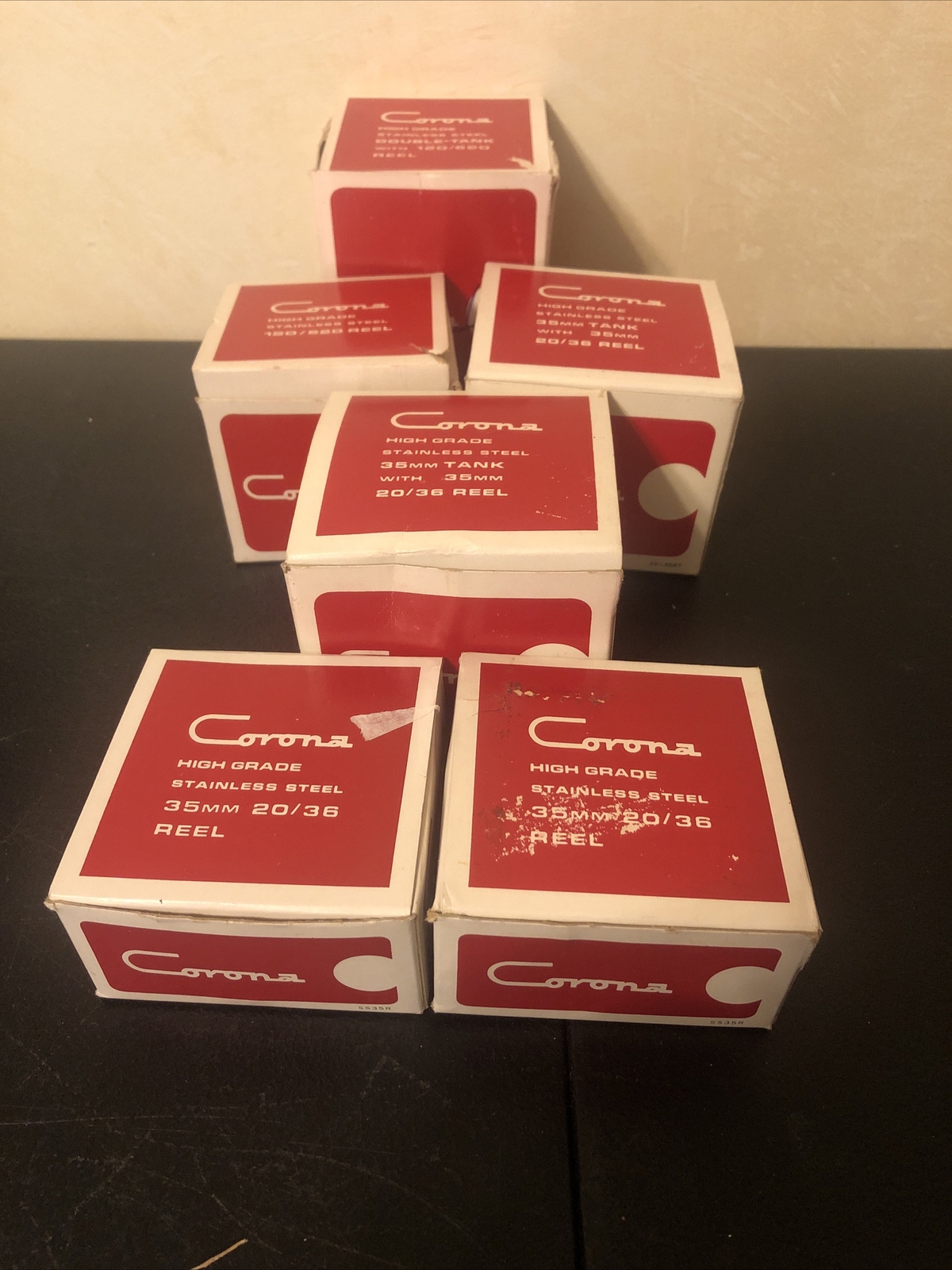 CORONA HIGH GRADE STAINLESS STEEL REELS & TANKS NEW IN BOXES FILM REELS 6