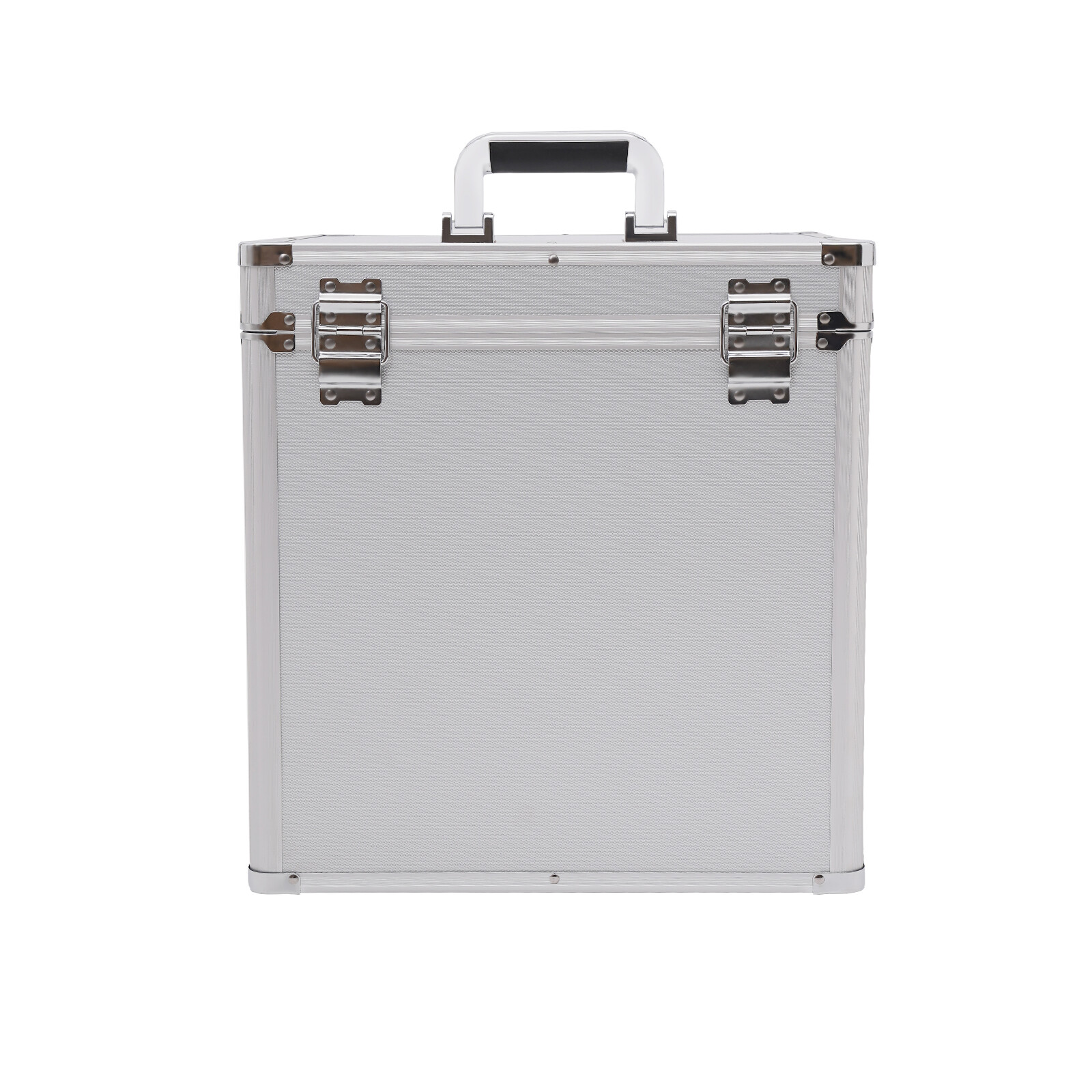Vinyl Record Storage Box with Combination Lock for 50 Records, Silver