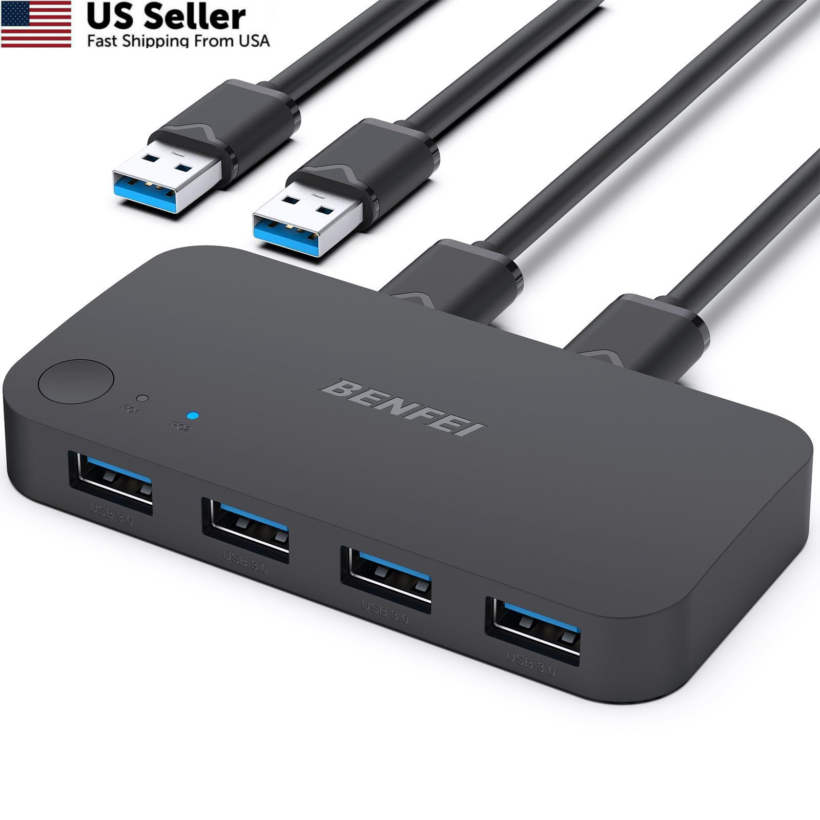 BENFEI USB 3.0 Switch, Switch 2 Computers Share 4 for PC, Black