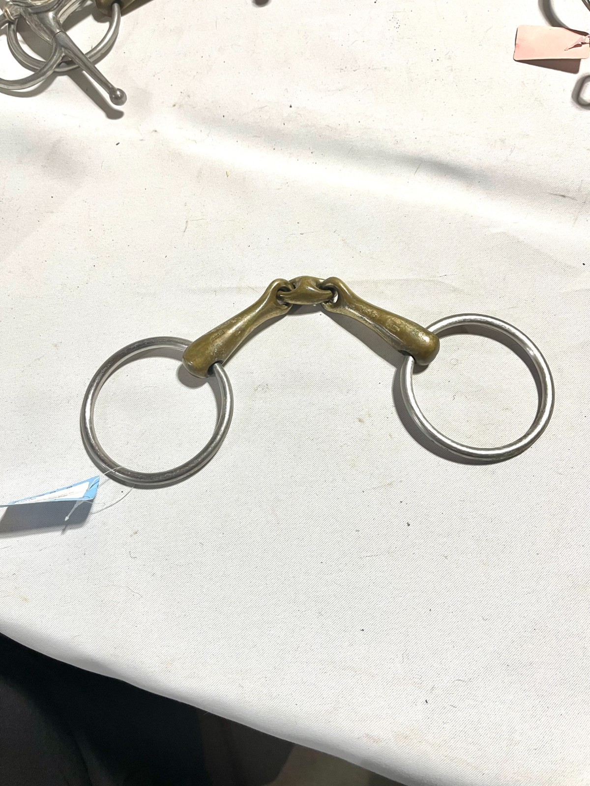 5.5" (L horse) loose O ring 3 piece peanut link Herm Sprenger snaffle, gold