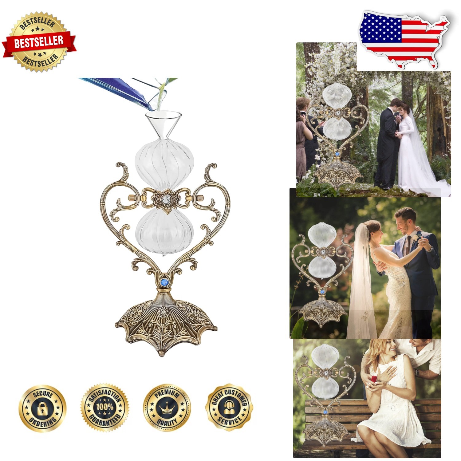 Large 11" Vintage Brass Fillable Hourglass - Unique Love Frame Unity Wedding ...