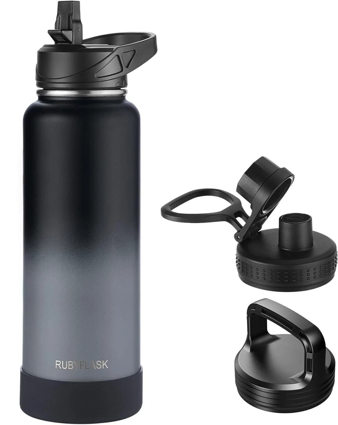 40oz Insulated Water Bottle with Straw, Stainless Steel Leakproof (Black Gray)