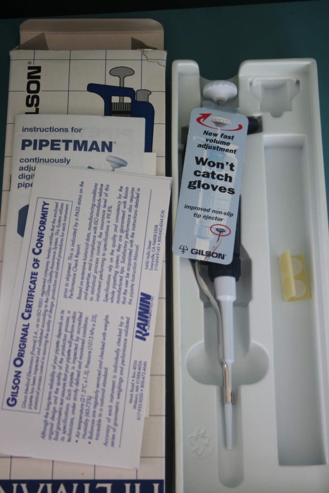 NEW GILSON P20 PIPETMAN SINGLE CHANNEL 1-20 uL ADJUSTABLE PIPETTOR RAININ