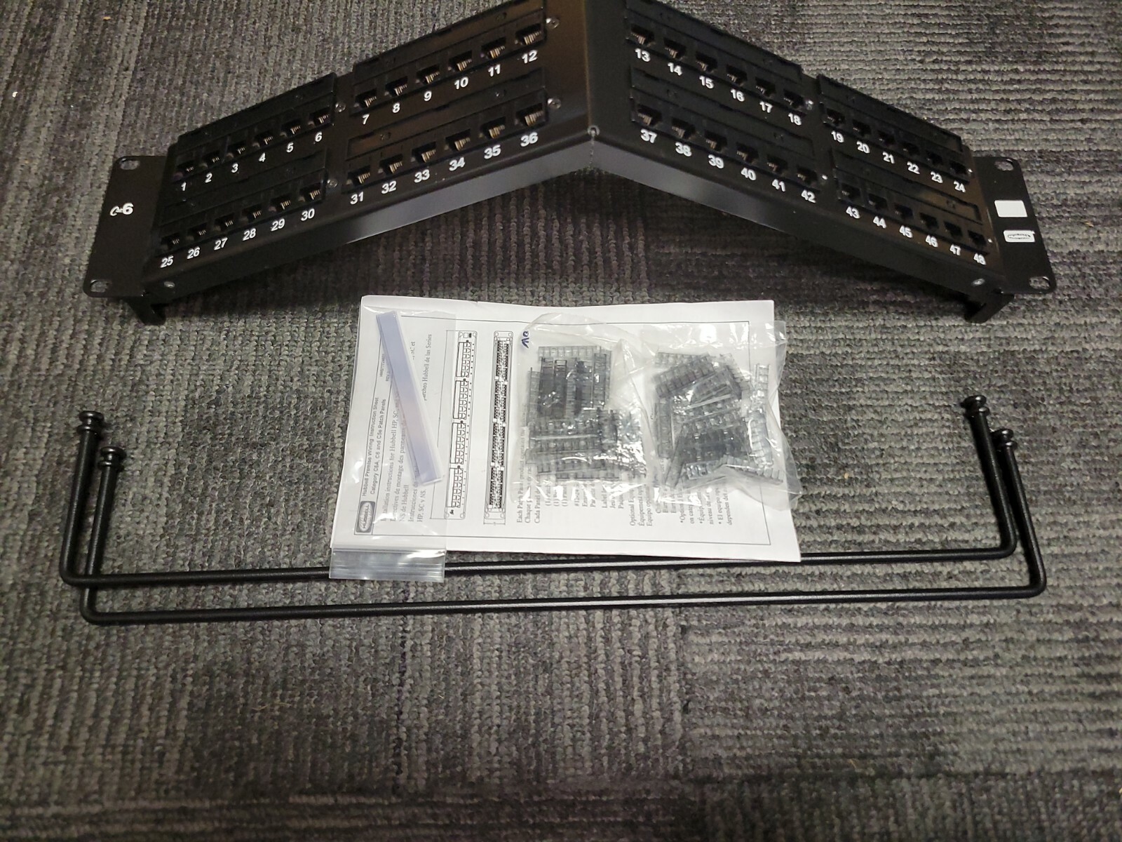 HUBBELL HP648A Nextspeed Category 6, 48 Port Patch Panel Angled, Black, 2U, New