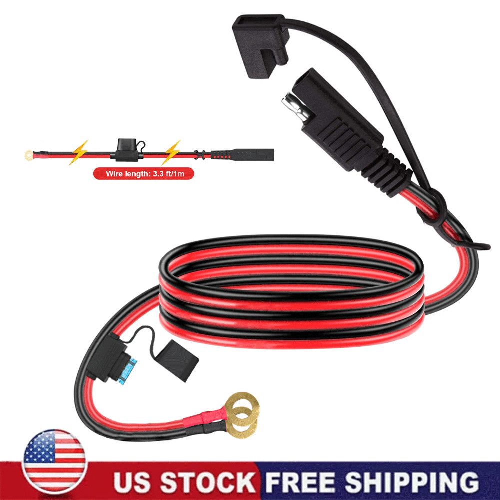 3.3FT 16AWG SAE to O Ring Connection Cable Adapter 12-24V Extension Cord For Car