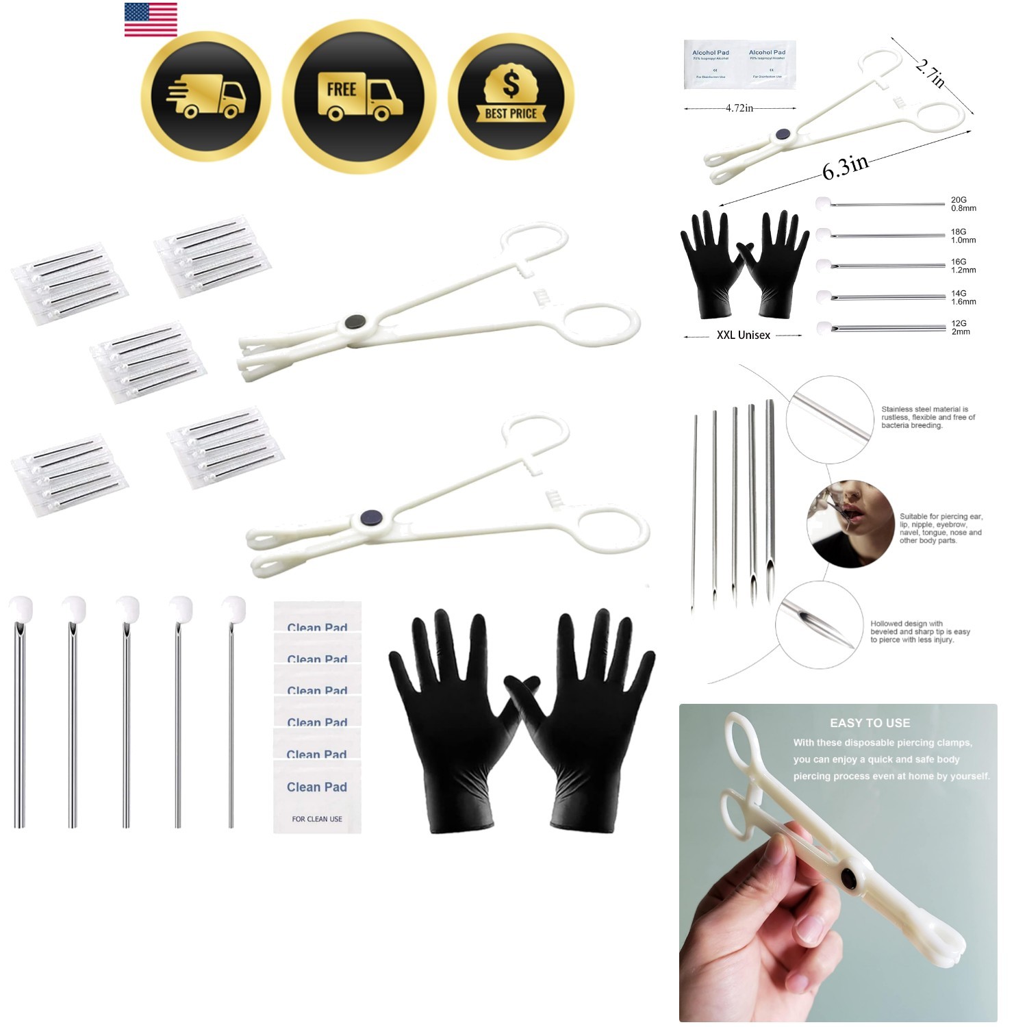 Piercing Kit 35PCS Professional Piercing Kit Includeds 25PCS Mixed 12G 14G 16...