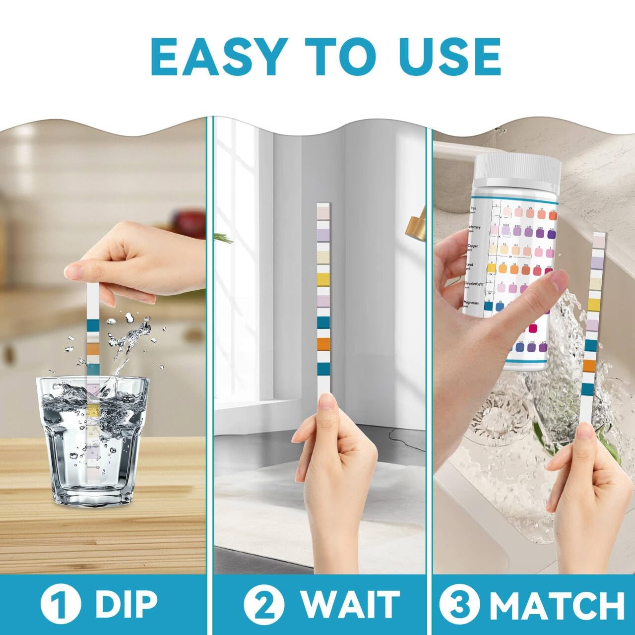 Heavy Metals Water Test Strips (8 Tests) - 100ct Home Testing Kit for...