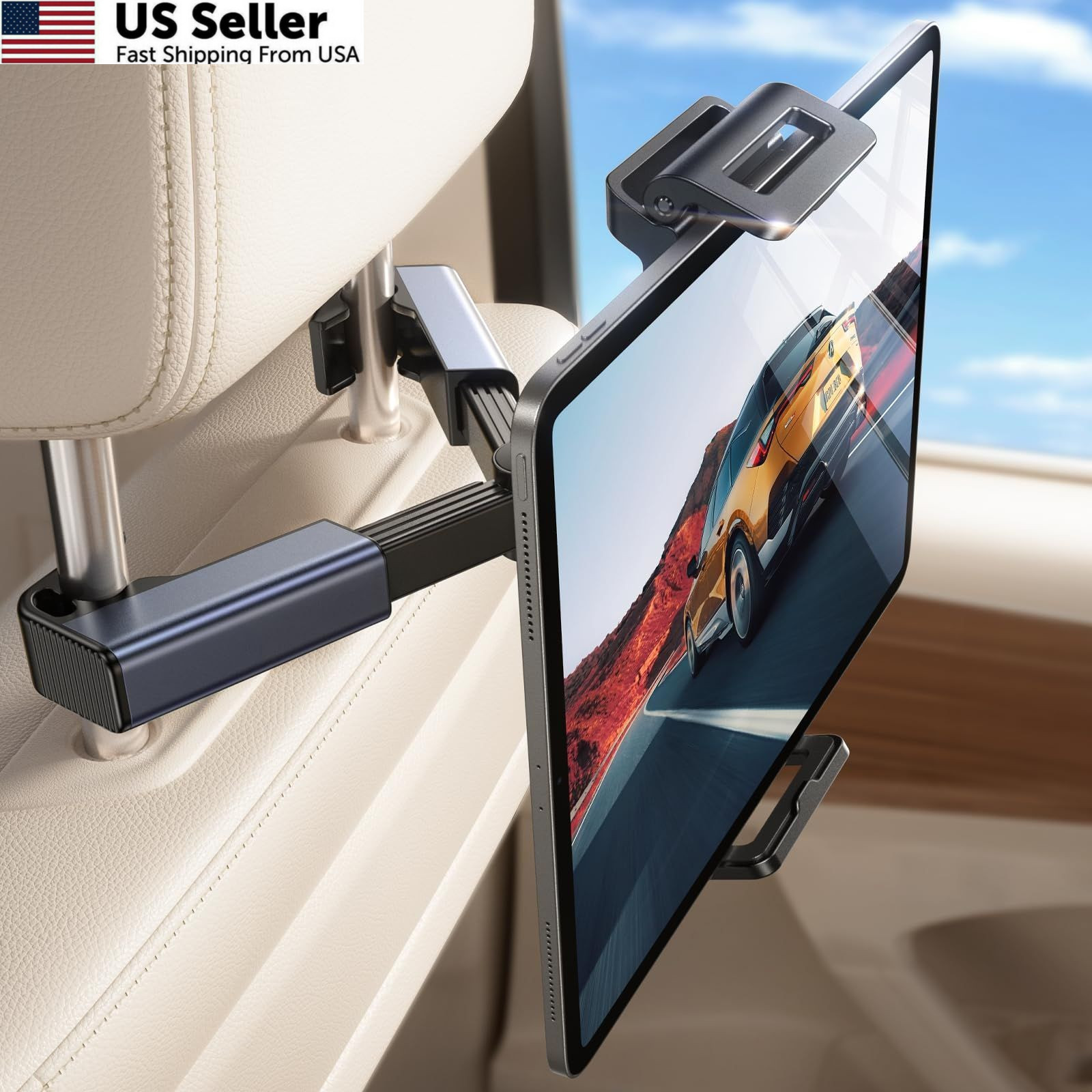 LISEN iPad Car Holder Back Seat Headrest Tablet Holder, Road 4.7-12.9, black