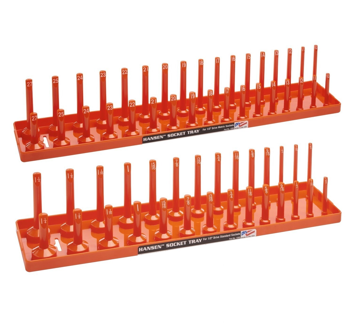 Hansen Global 1/2" Drive Socket Tray Holder Set Metric & SAE Std Deep Set Orange