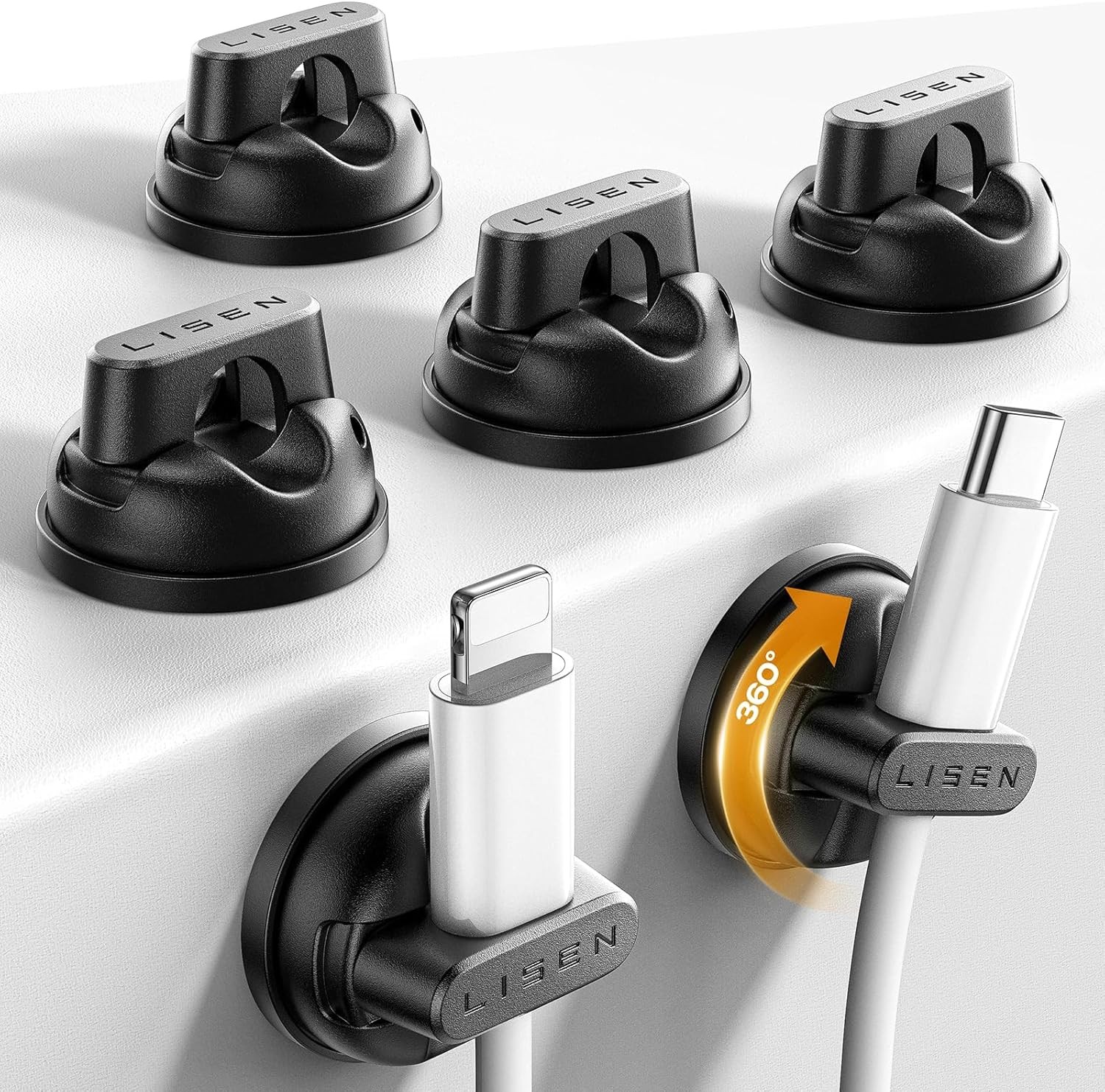 LISEN 6Pack 360°Rotatable Magnetic Cord Holder Adhesive Wire Organizer
