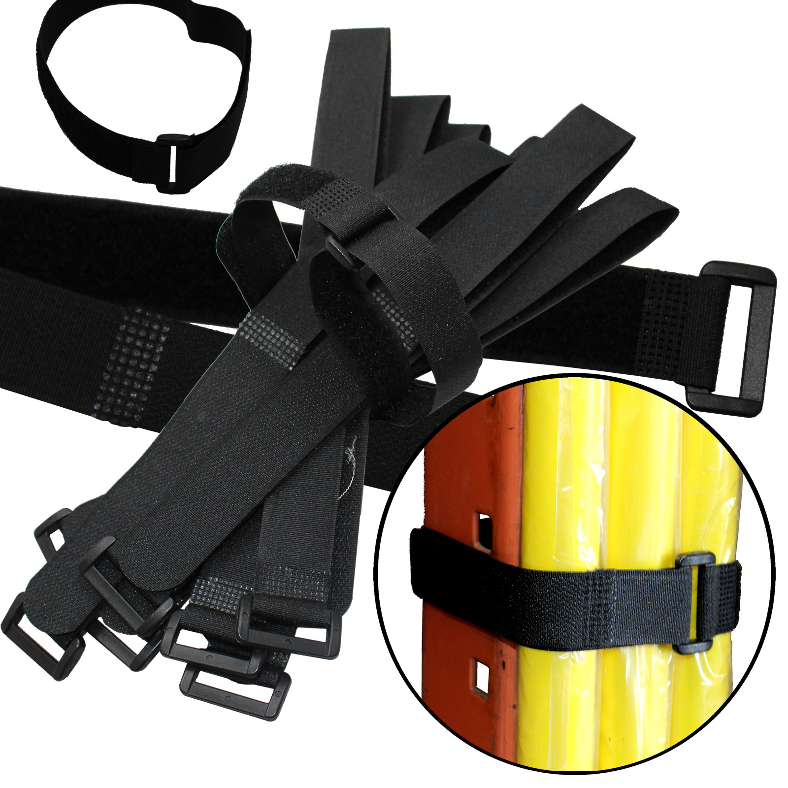 20 x 20" by 1" Black Cable Ties ~ Wire Cord Straps Reusable Hook & Loop ~ USA