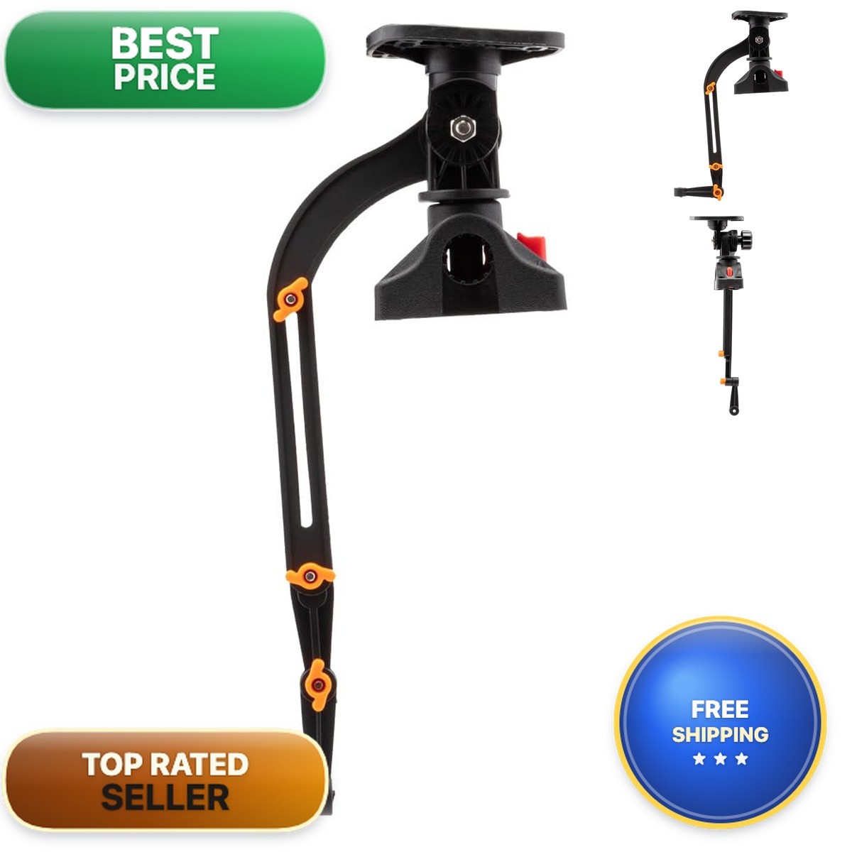 Extreme Max 3006.8669 Universal Fish Finder Head Unit Transducer Arm Rod Holder