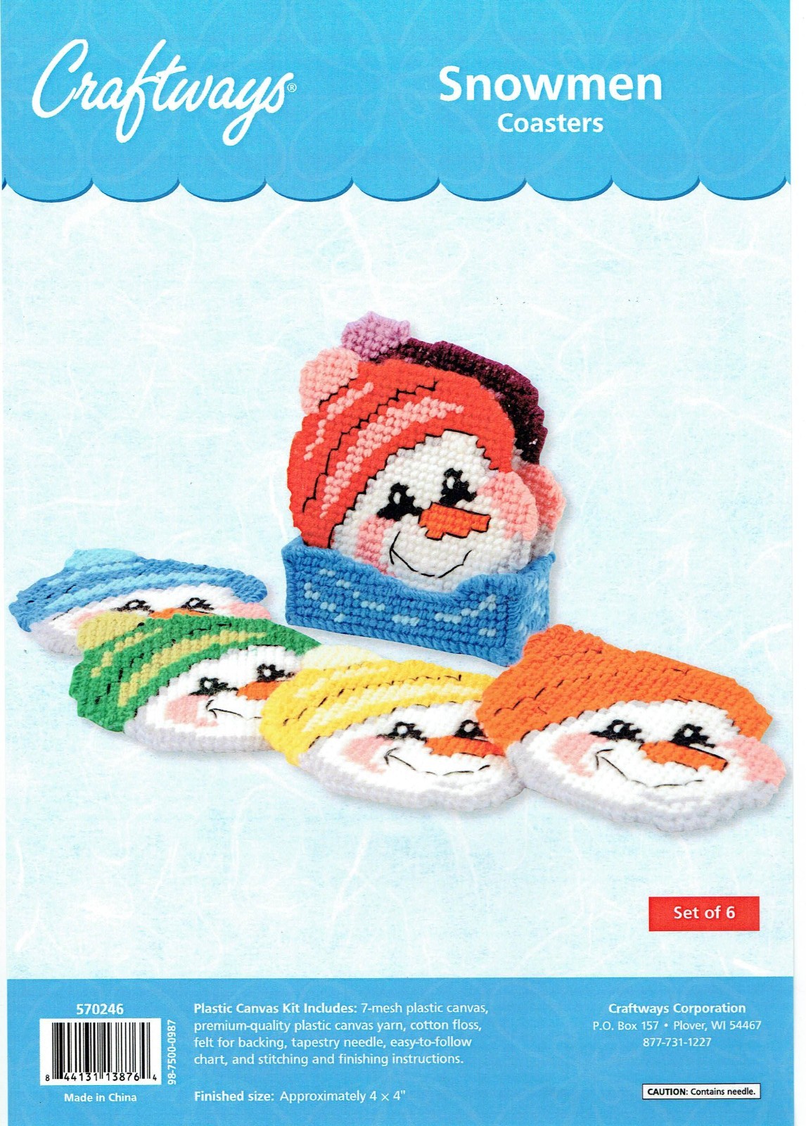 SNOWMEN COASTERS & HOLDER  7ct plastic canvas  PATTERN  (#TF0604)
