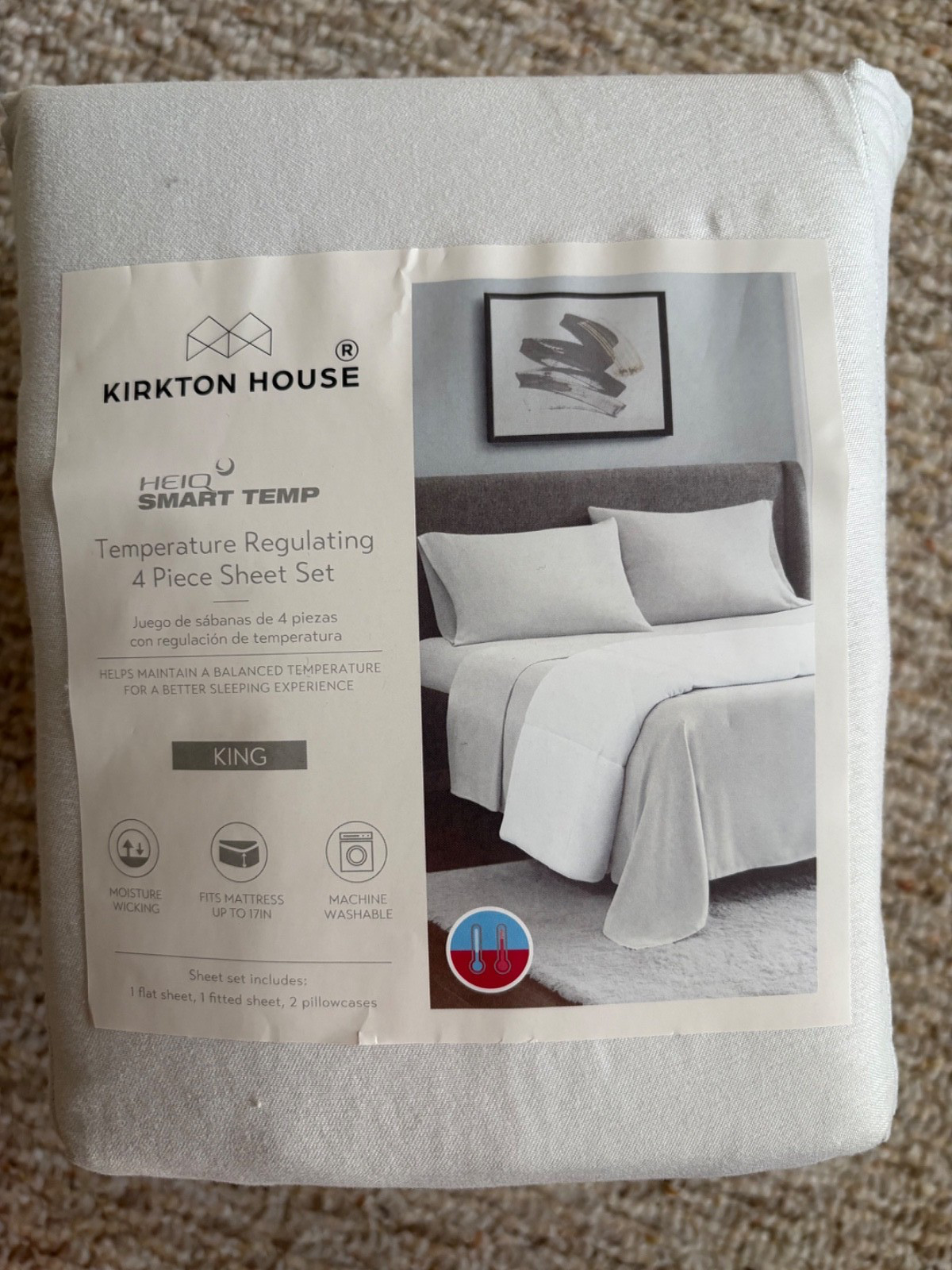 KIRKTON HOUSE PALE GRAY SMART TEMP TEMPERATURE REGULATING 4 PIECE KING SHEET SET
