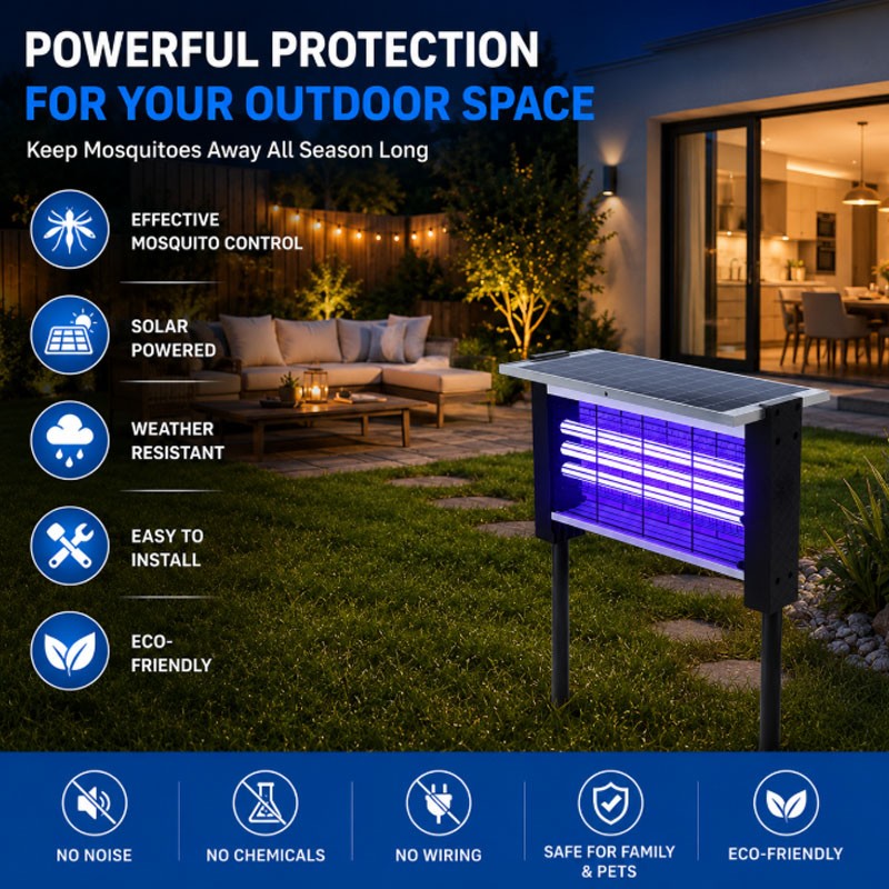 Solar Bug Zapper Outdoor Mosquito Zapper 4500V Waterproof Rechargeable Fly Zappe