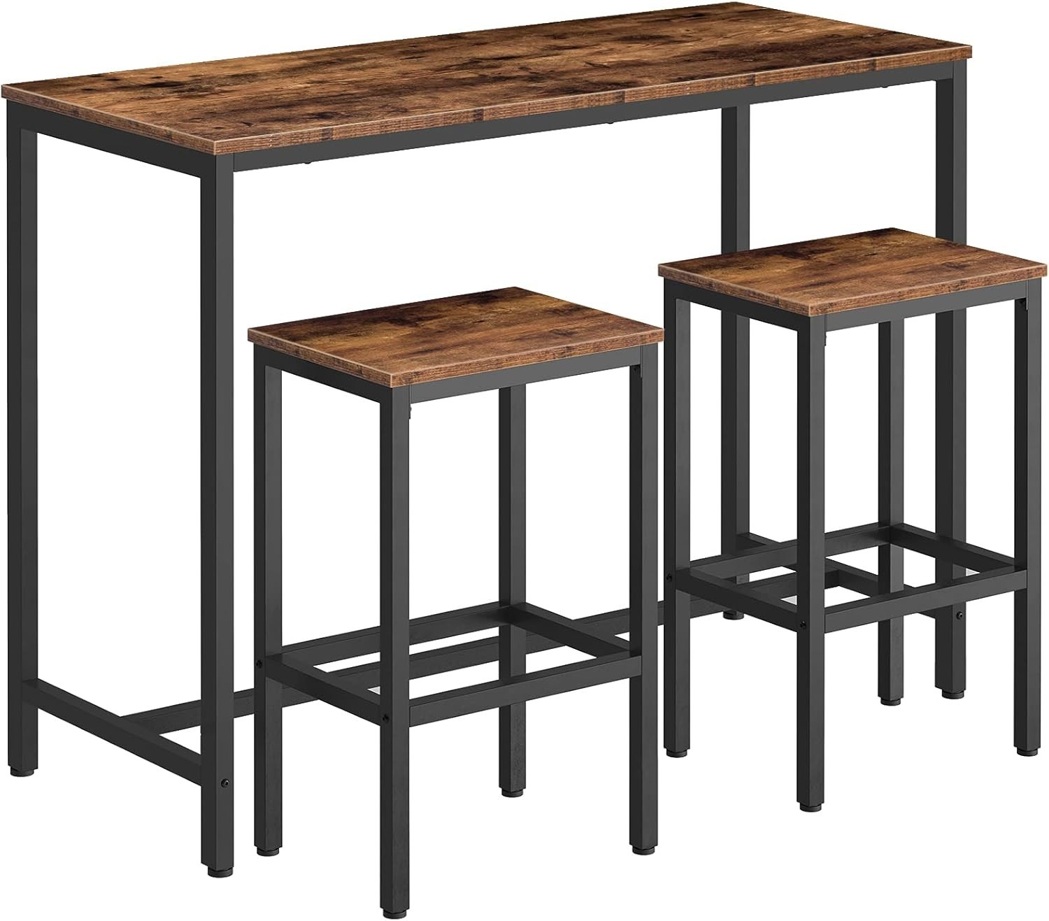 Rustic Brown Bar Table Set 3-Piece Industrial Pub 47.2" Rectangular Stools
