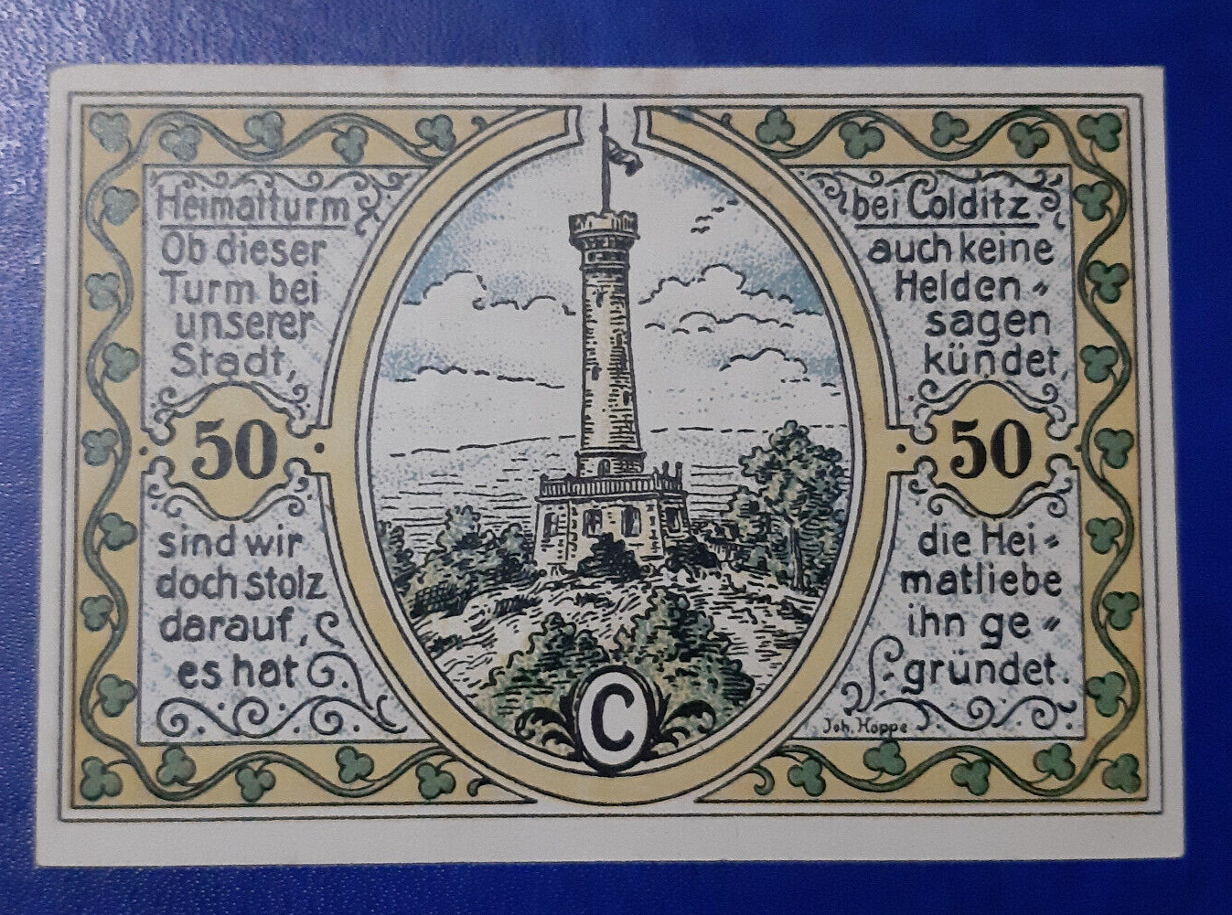 COLDITZ NOTGELD 50 PFENNIG 1921 EMERGENCY MONEY GERMANY BANKNOTE (22157)