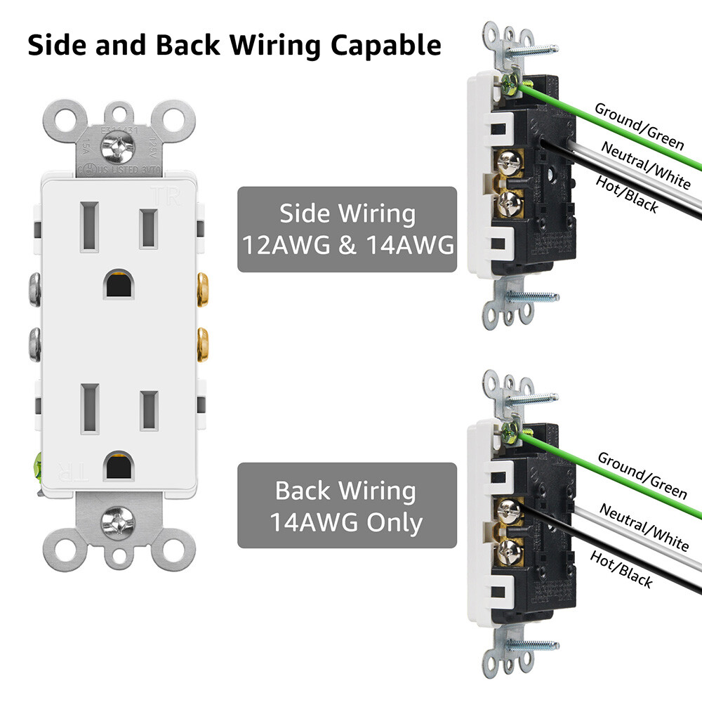 Decor Wall Recetpacle Outlet 15Amp 3 Wire Self-Grounding Tamper Resistant 24Pack