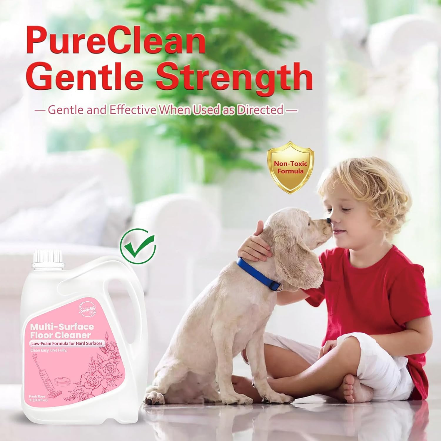 33.8 FL OZ Floor Cleaning Solution Compatible with Robot Vacuum, Residue & Strea
