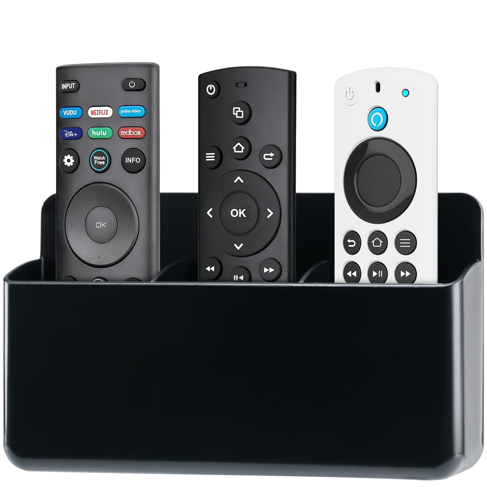 3 Slot Adjustable Remote Holder Wall Mount Adhesive TV Pen Phone Base Black