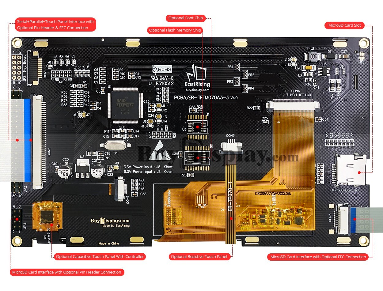 7"inch TFT LCD Module w/Multi-Capacitive Touch Screen Panel,I2C,SPI,Tutorial