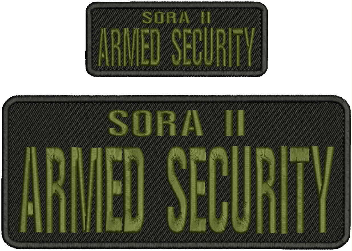 Sora II Armed Security Emb Patches 4x10 And 2x5 Velcr@ On Back Od Green On Black