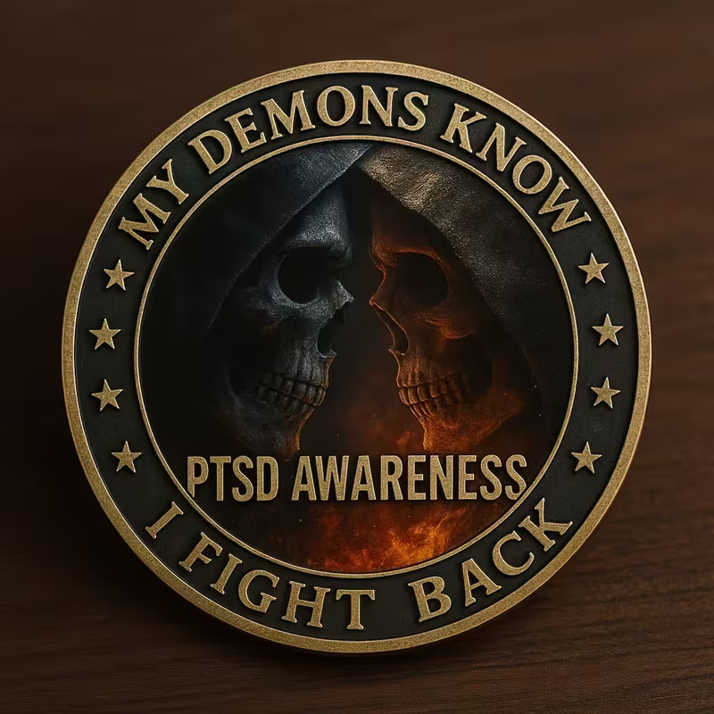 Military PTSD I Fight Back Challenge Coin Collectable Armed Forces 1-pc