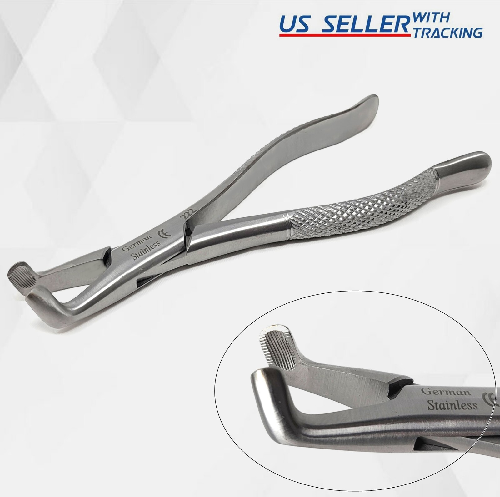 O.R GRADE DENTAL TOOTH EXTRACTING FORCEPS #222 w/SERRATED BEAKS GERMAN STAINLESS