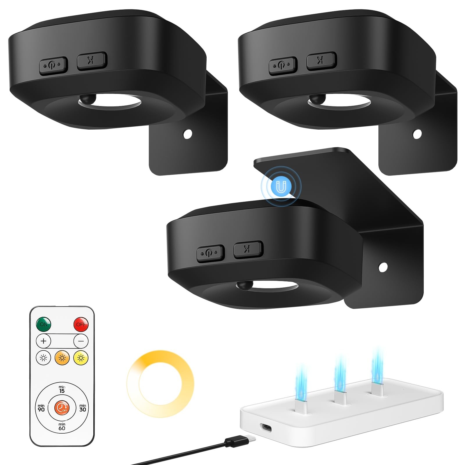Picture Lights for Wall with 3 Pack Stand, Black-3 Color Temp Light