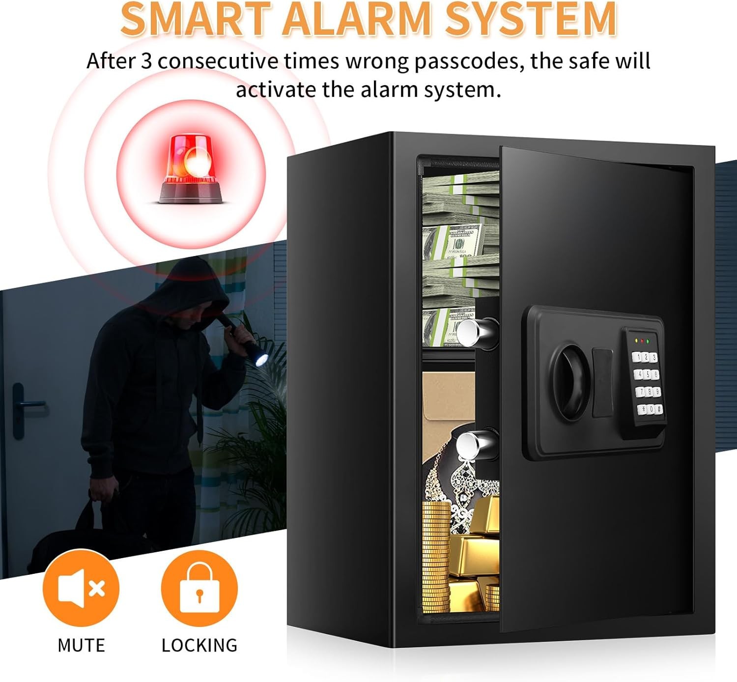 3.3 Cubic Large Fireproof Safe Digital Home Security Box with Keypad and Keys