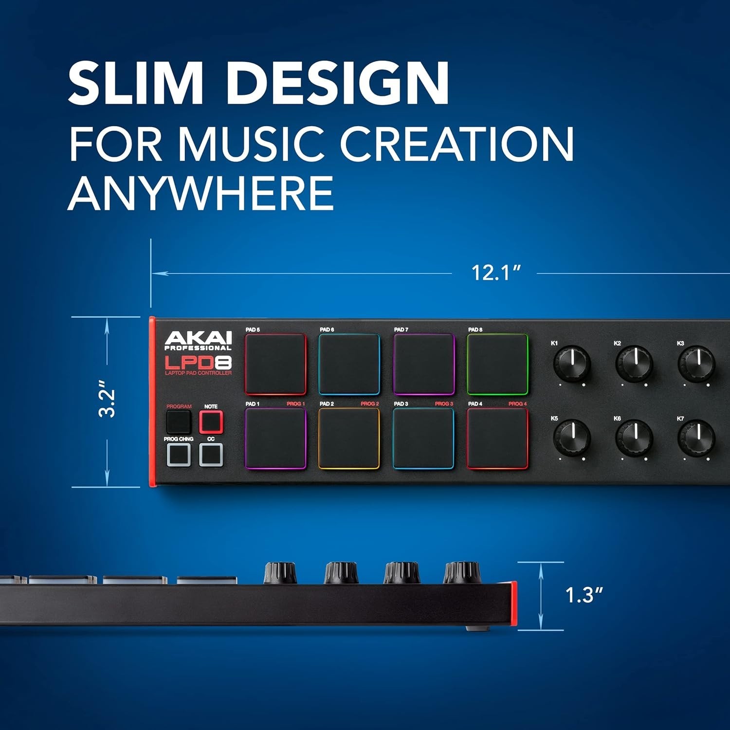 Portable USB MIDI Controller with RGB Pads & Adjustable Knobs for Music Produ...