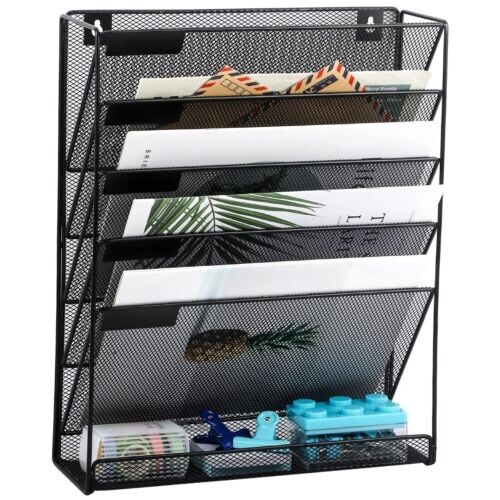 5 Tier Hanging File Mesh Organizer Vertical Holder Rack Black