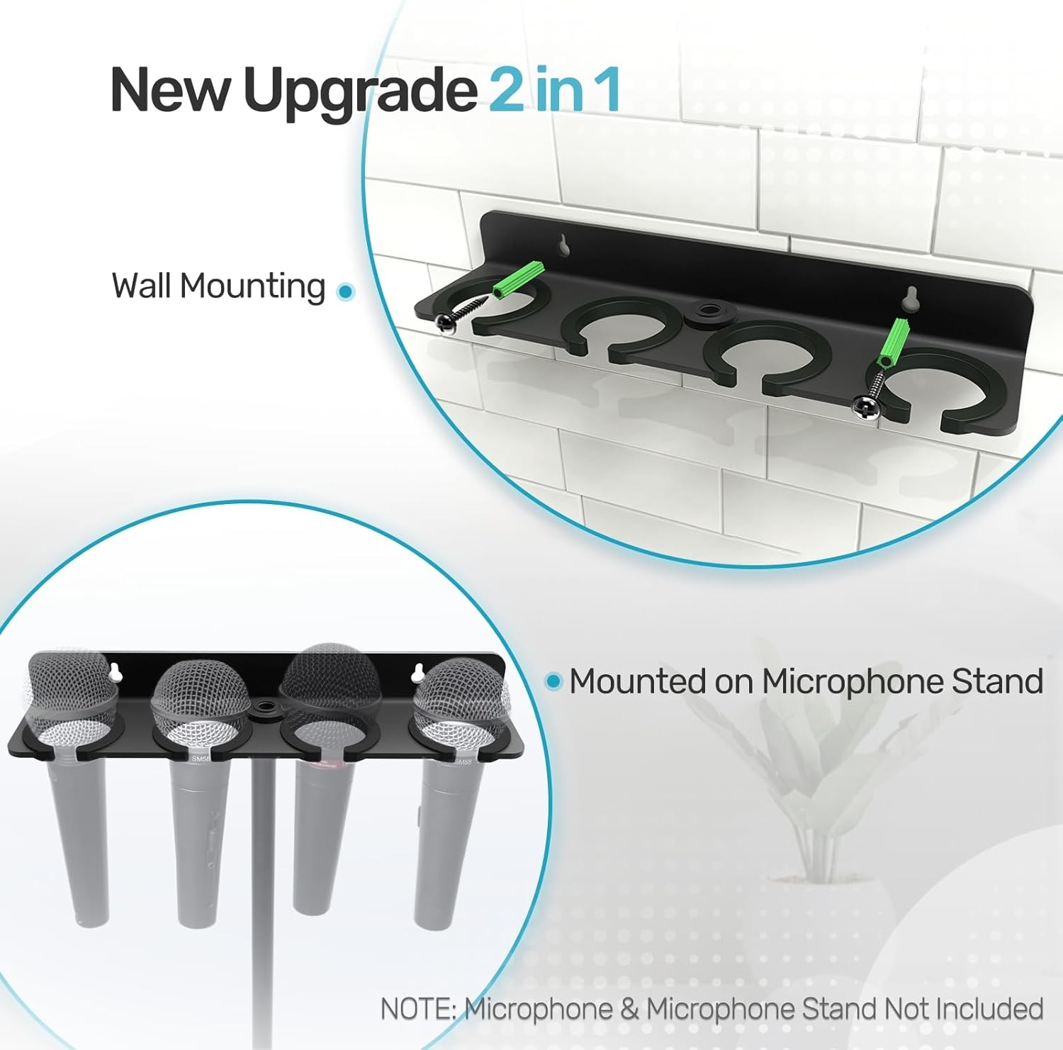 2025 Upgrade Multi Microphone Holder for Mic Stand Storage UP to 4, Black