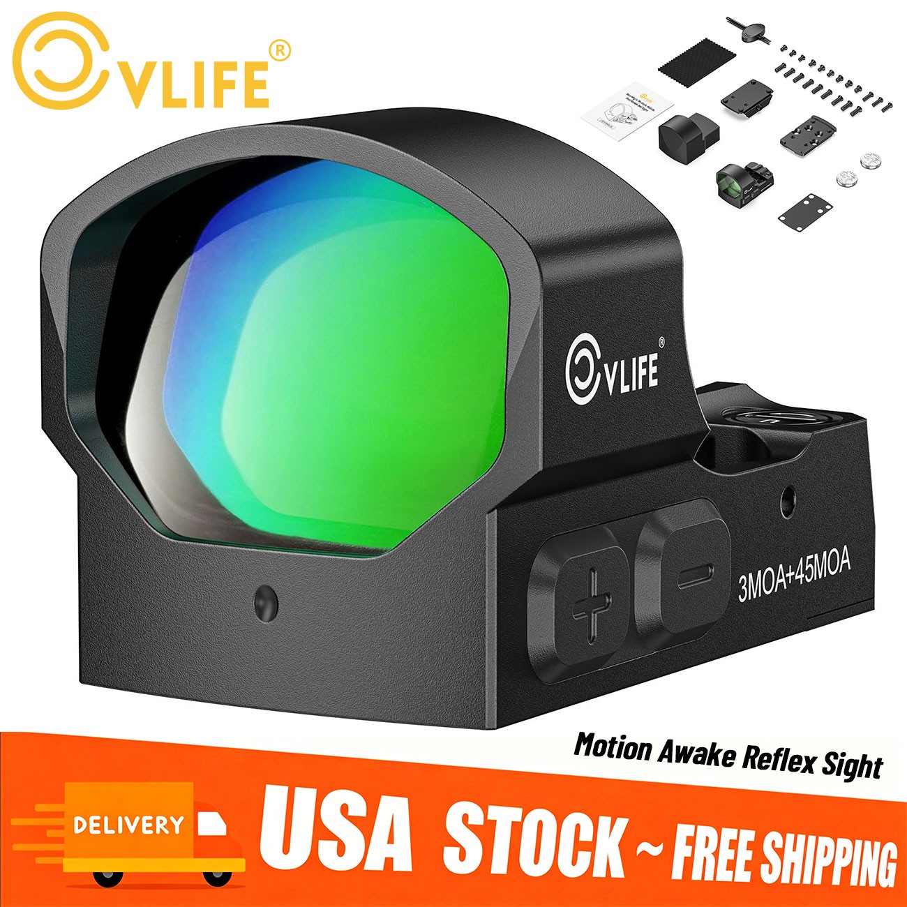 Holographic RefIex Green Dot Sight 3MOA Dot & 45MOA Circle For Slimline RMS RMSc